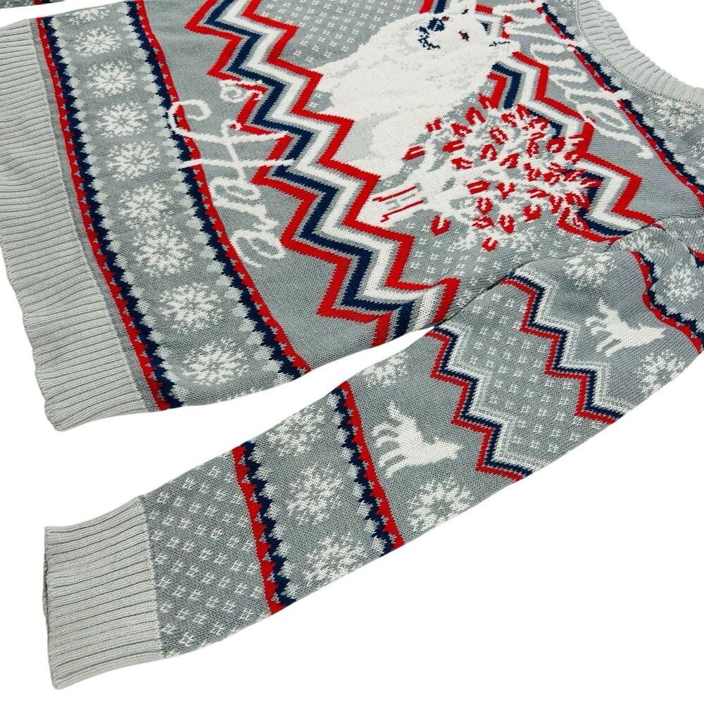 HBO GAMES OF THRONES Winter is Here Graphics Sweater Wolf Knit Gray Blue Red L - Picture 4 of 14